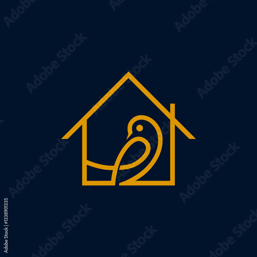 Golden Bird In A Home Icon Logo Design