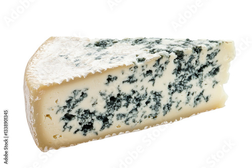 Obraz na płótnie Delicious blue cheese wedge on a white background showcasing texture and color variations w salonie