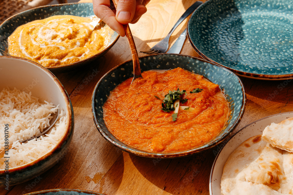 man serving some chicken tikka masala