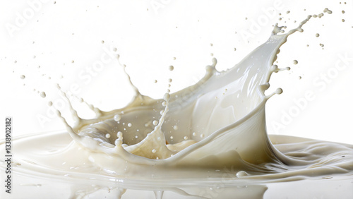 White Milk Splash with Droplets Isolated on White Background for Dairy Product.