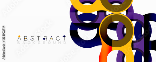 Abstract circle element composition with overlapping circular and tubular shapes featuring smooth gradients, transparency effects, and dynamic layering