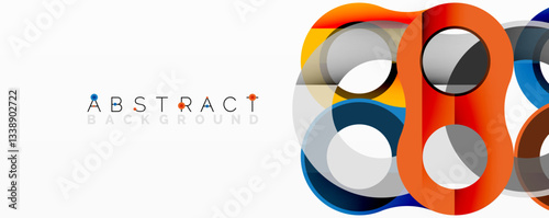 Abstract geometric pattern with interlocking circular and tubular shapes featuring smooth gradients, sharp contrasts, and dynamic layering