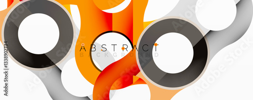 Abstract geometric pattern with interlocking circular and tubular shapes featuring smooth gradients, sharp contrasts, and dynamic layering