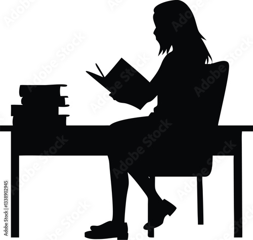 A Girl Reading book on the sitting chair in front of reading table