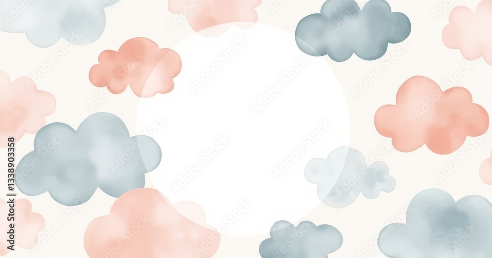 Obraz premium Soft pastel watercolor clouds in the sky, calming illustration