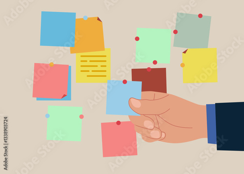 Hand arrange to do list which job to do before and after, set work priority,  task management. Flat vector illustration