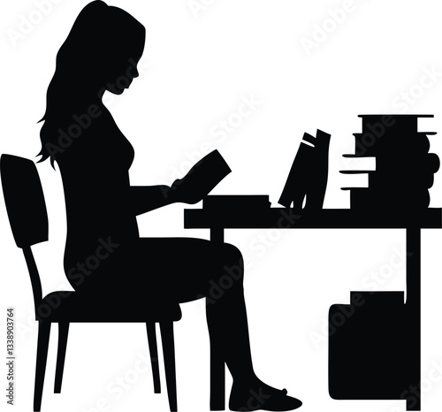 A Girl Reading book on the sitting chair in front of reading table