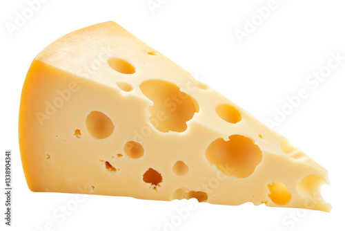 Obraz na płótnie Delicious cheddar cheese slice with holes viewed against a white background w salonie