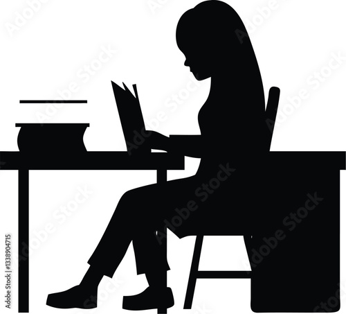 Woman Reading A Book At The Table silhouette