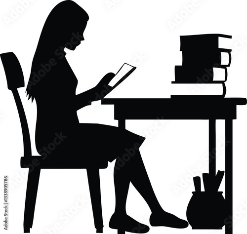 Silhouette of Beautiful Woman Reading Book