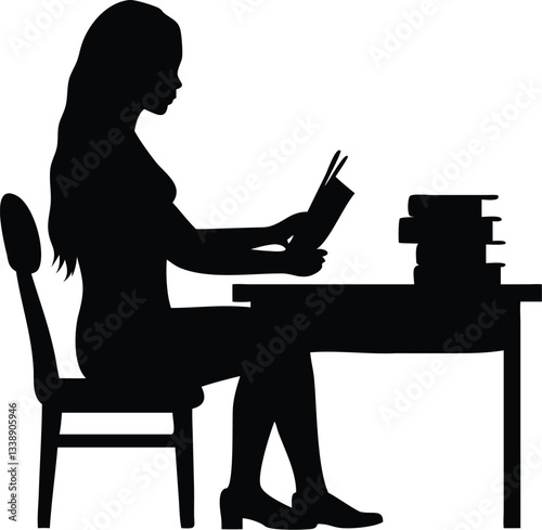 Silhouette of Beautiful Woman Reading Book