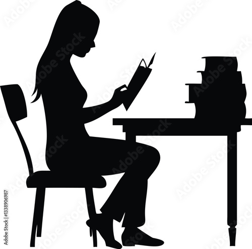 Girl reading book on the chair silhouette