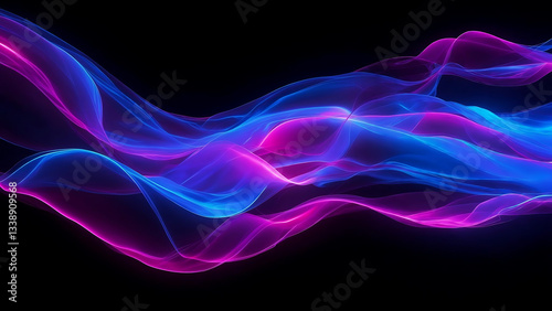 Neon Waves: Abstract image of vibrant, flowing neon waves in shades of blue and pink, creating a mesmerizing visual effect.