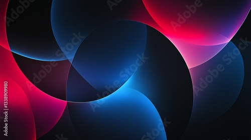 Abstract Circles Design with Glowing Blue and Red Lights on Dark Background