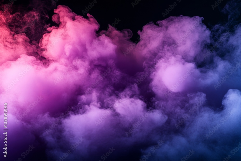 Fototapeta premium A current illustration of a purple smoke frame, set against a transparent background, with a realistic portrayal of color clouds and an overlay effect. Suitable for a gender party, nightclub banner,