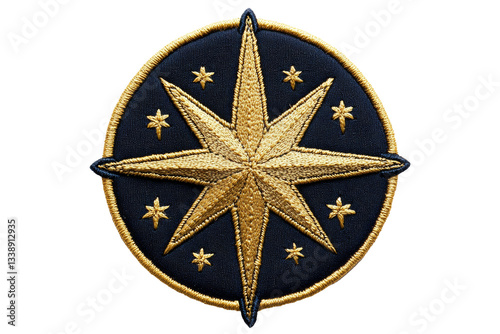Obraz na płótnie Intricate gold and navy compass rose patch with stars in detailed embroidery design w salonie