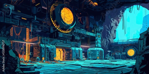 Supervillain's lair with high-tech defenses, comic art style, 4K illustration