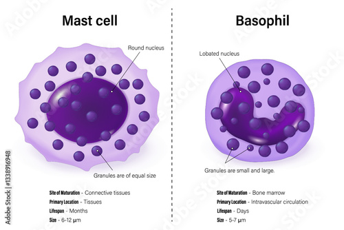 Difference Between Mast Cell and Basophil. Human immune system.