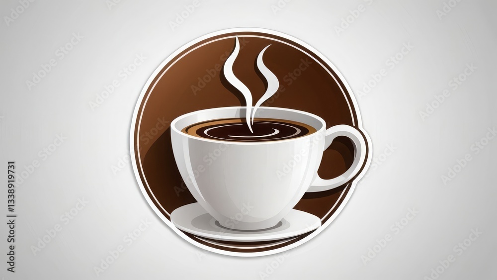 Obraz premium White coffee cup with steam in a brown circle, simple design