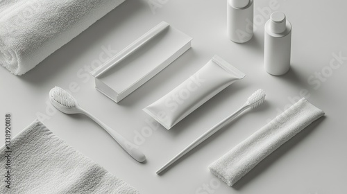 White hygiene products on a minimalist surface