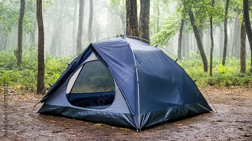 Ultralight 2-Person Tent with Reflective Guy Lines Set Up in a Forest Clearing, Mesh Vents Open