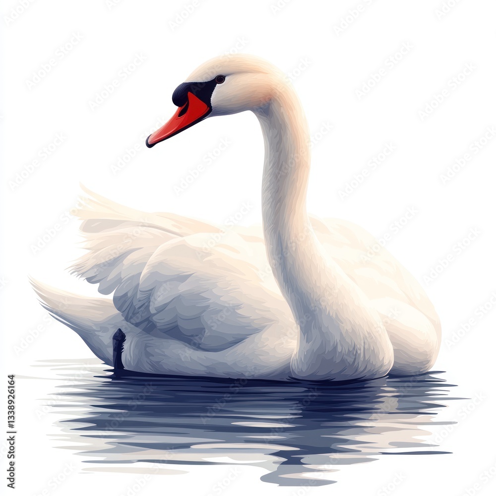 Fototapeta premium Elegant swan floats serenely on tranquil water; peaceful scene