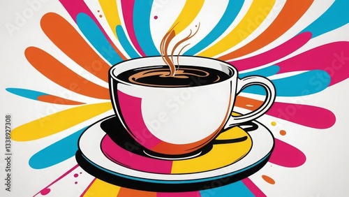 Wallpaper Mural Vibrant, pop art-inspired illustration of a colorful coffee cup with a steaming beverage Torontodigital.ca