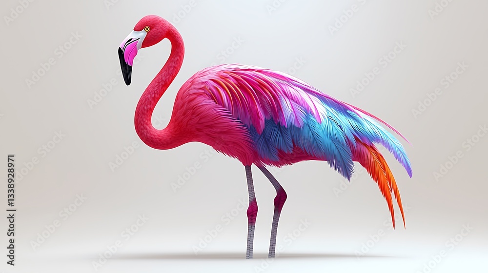 Fototapeta premium Colorful flamingo, elegant pose, studio shot