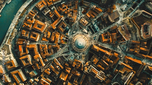 3. A birds-eye view of a historical city evolving into a smart city with modern infrastructure