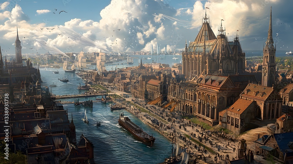 Fototapeta premium 5. A digital rendering showing how urban landscapes have evolved over centuries