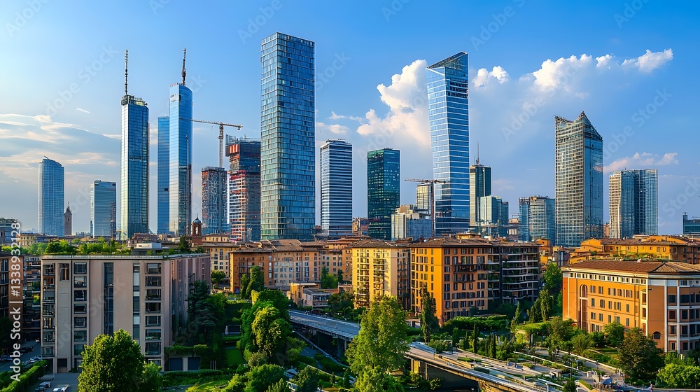 Obraz premium 9. A cityscape that visually merges Roman architecture with towering glass skyscrapers