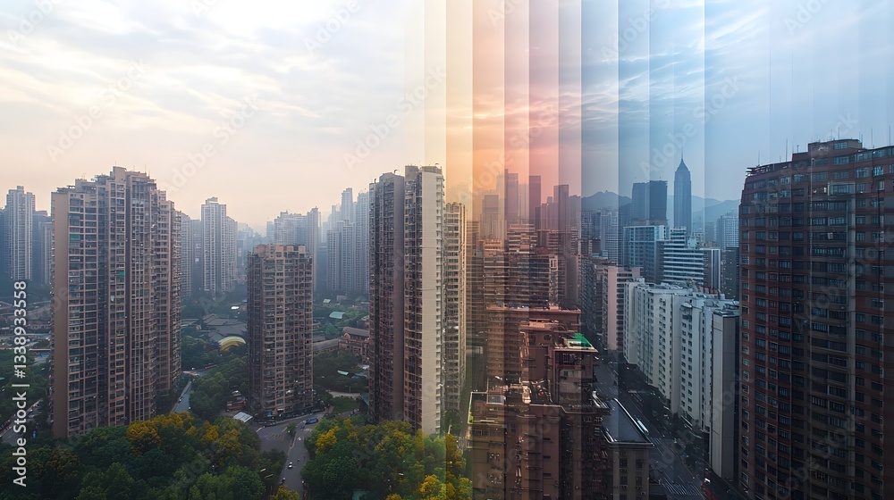 21. A time-lapse image showing urban development from the past to the future 21. A time-lapse image showing urban development from the past to the future