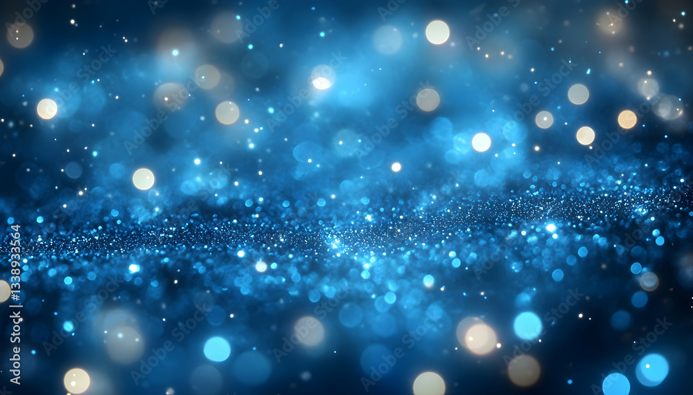 Fototapeta premium Abstract blue glitter bokeh background with sparkling lights