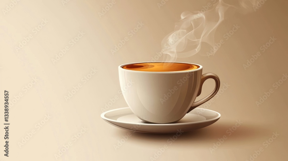 Steaming coffee cup on beige background, warm morning atmosphere Steaming coffee cup on beige background, warm morning atmosphere