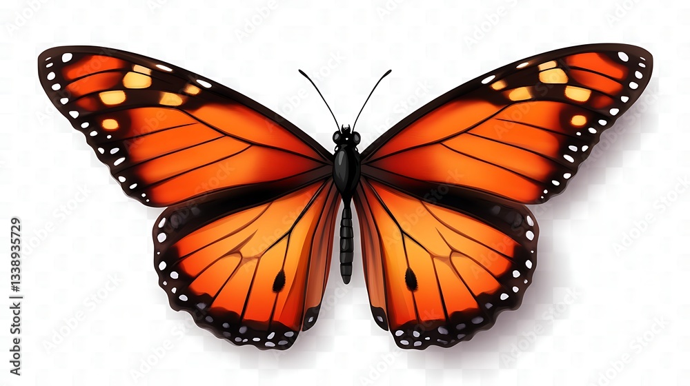 Fototapeta premium Monarch butterfly illustration on white, wings spread