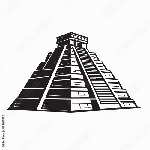 Maya Pyramid, Chichen-Itza image vector isolated on white background. 