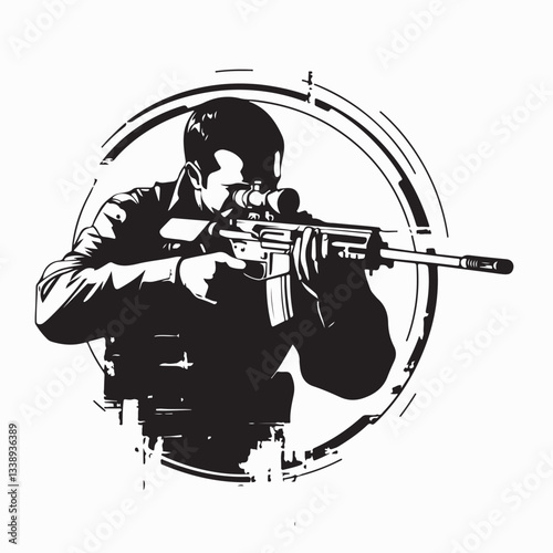 Military Sniper Vectors and Illustrations isolated on white background.