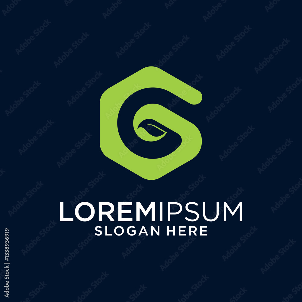 Green Leaf Hexagon Logo Design Green Leaf Hexagon Logo Design