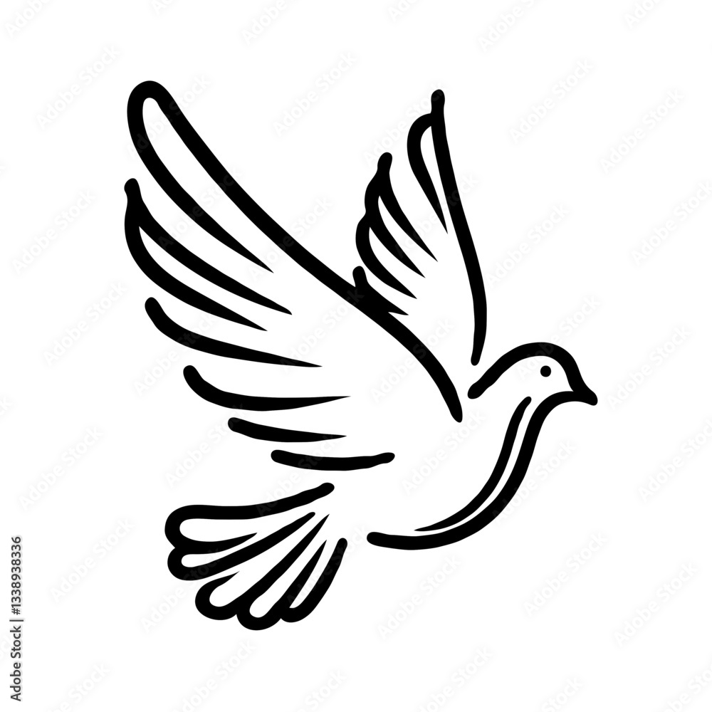 a minimalistic silhouette of a Doves flying outline with a bold black line on a clean white background a minimalistic silhouette of a Doves flying outline with a bold black line on a clean white background