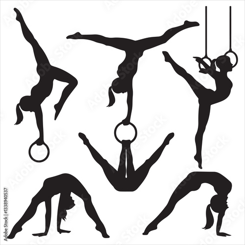set of vector icon gymnast silhouette	
