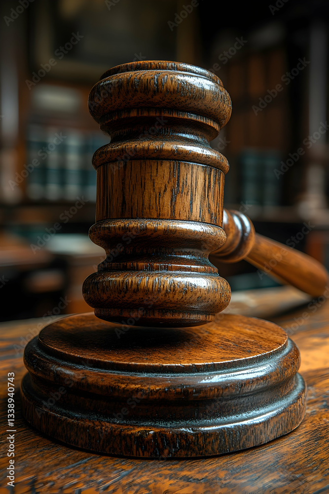 Close-up of a dark wooden gavel on its block Close-up of a dark wooden gavel on its block
