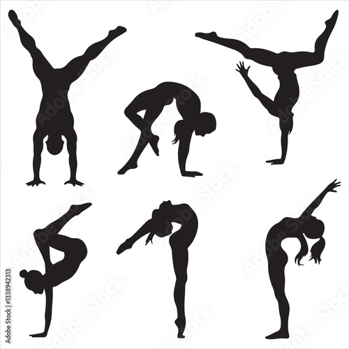 set of vector icon gymnast silhouette	

