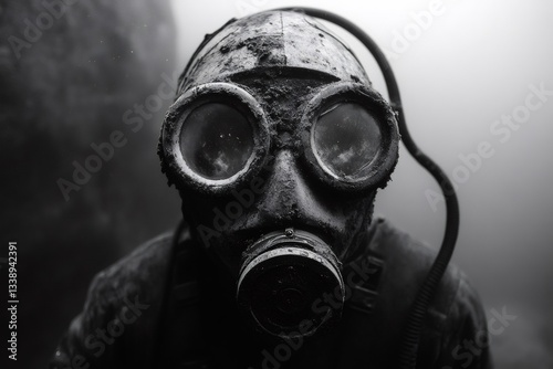 Diver wearing vintage diving helmet exploring underwater depths