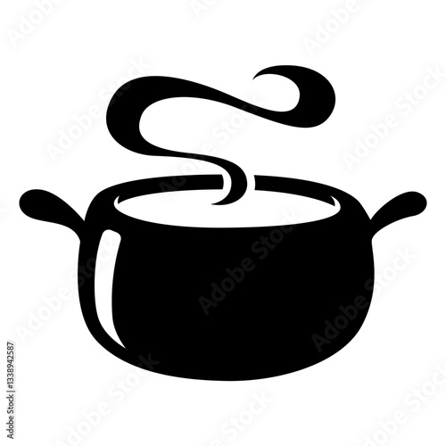 A black graphic of a boiling soup pot with steam.