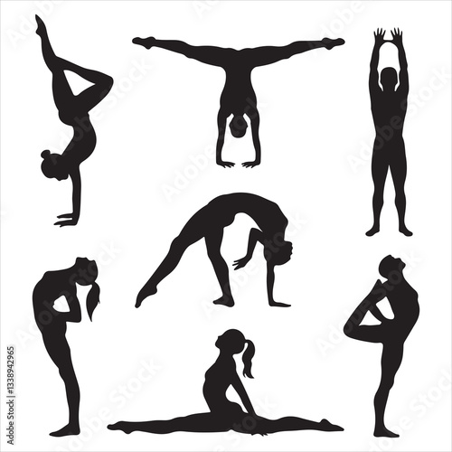 set of vector icon gymnast silhouette	
