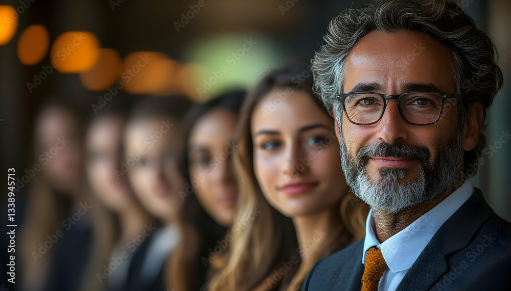 Confident businessman and his team, looking directly at the camera Confident businessman and his team, looking directly at the camera