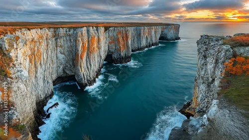 Majestic Coastal Cliffs at Sunrise: A Breathtaking Panorama