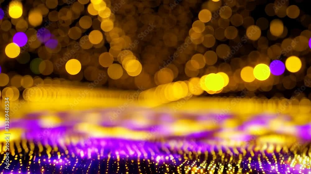 Mesmerizing dance of golden and purple bokeh lights in motion