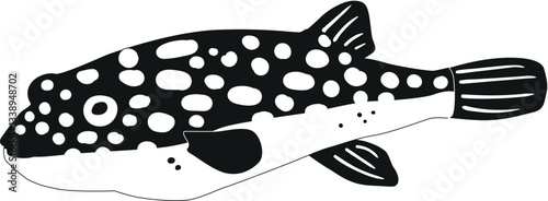 Freshwater aquarium fish black-and-white vector illustration