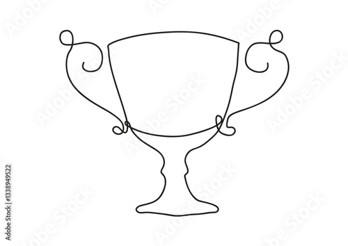simple vector one continuous line hand drawn illustration of gold trophy cup isolated on white background with copy space for text